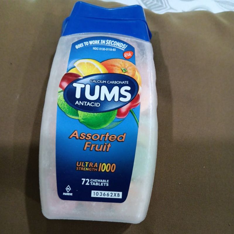 Calcium Carbonate TUMS Antacid Assorted Fruits Ultra Strength 1000