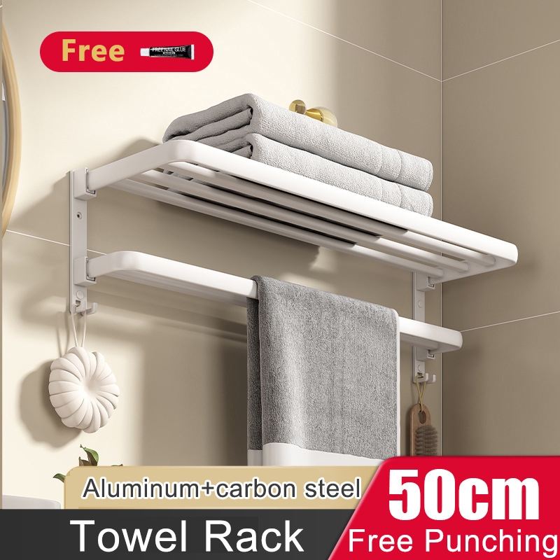 Bathroom 50cm Double-rod Towel Racks Folding Organizer Space Aluminum ...