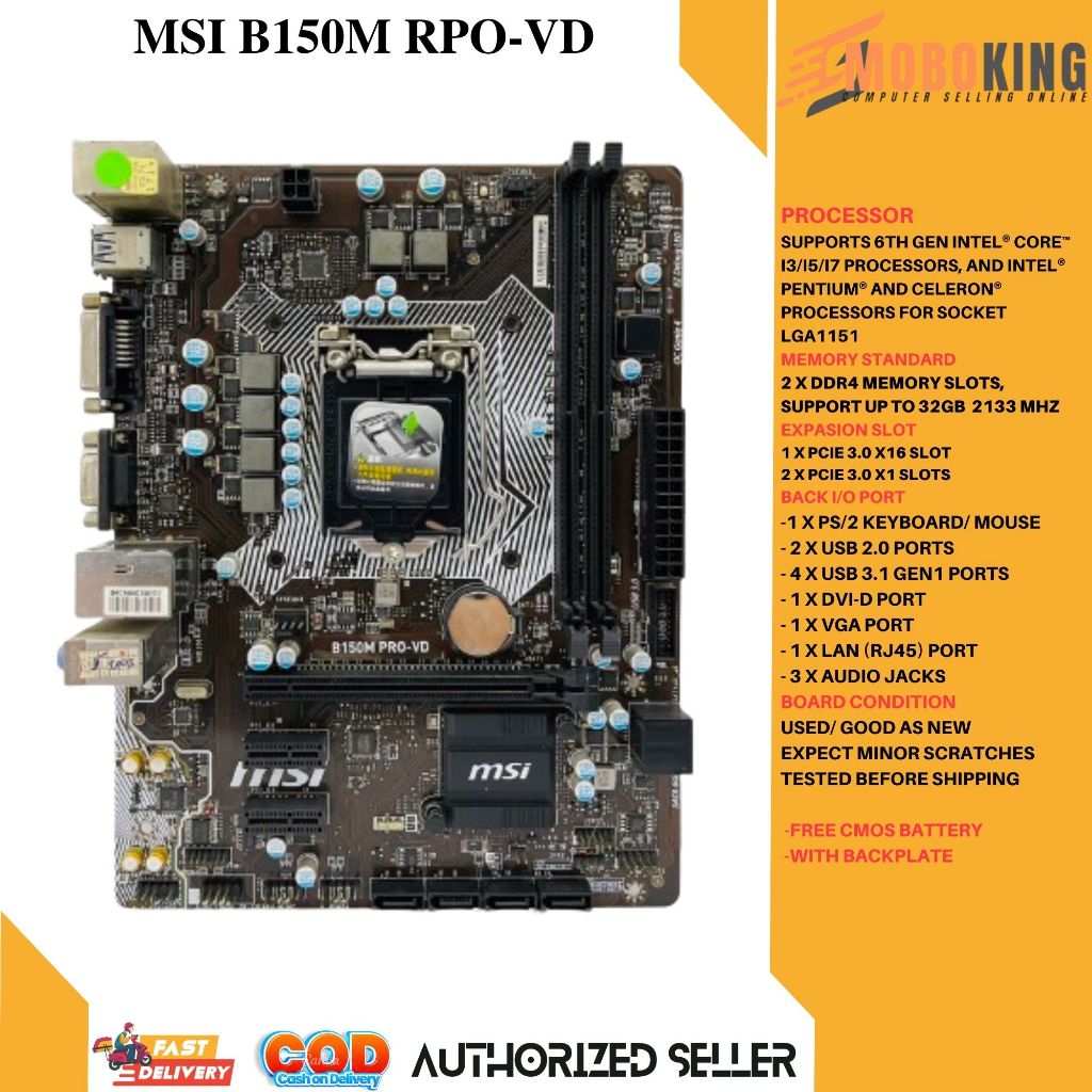 MSI B150M PROVD Desktop 6TH GEN Motherboard B150 Socket LGA 1151 i3 i5