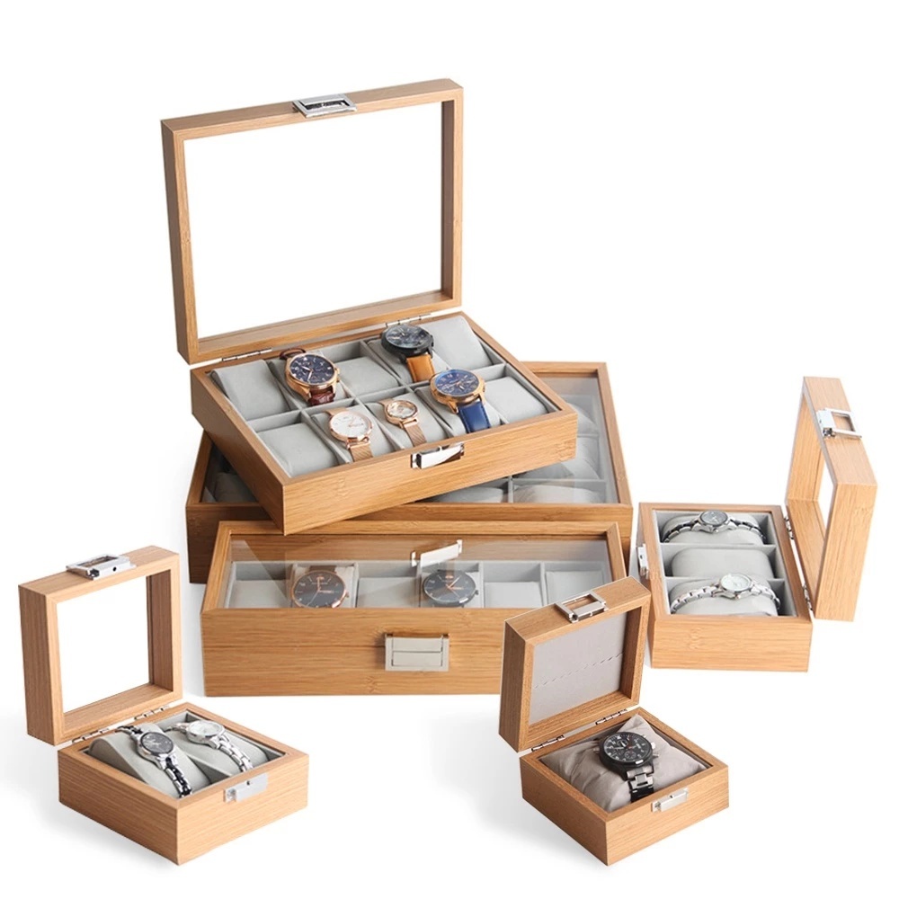 3/6/12 Grid Slot Wooden Glass Watch Box Display Jewelry Watches Case ...