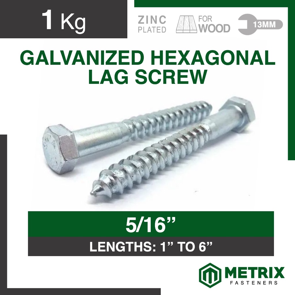 1kg Galvanized Hexagonal Lag Screw / Coach Screw / Lag Bolt / Per Kilo