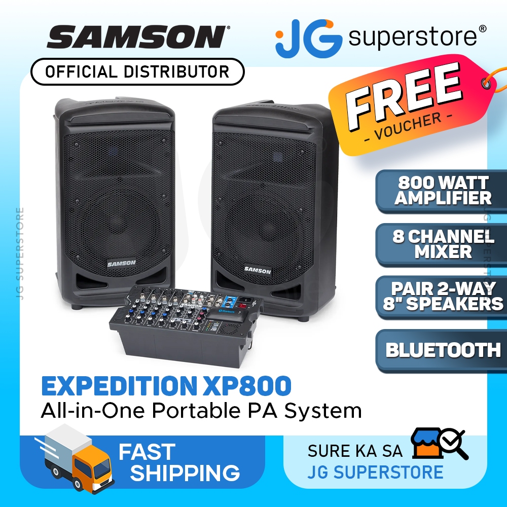 Samson Expedition XP800 All in One PA Speaker System with PAIR 8" 800W