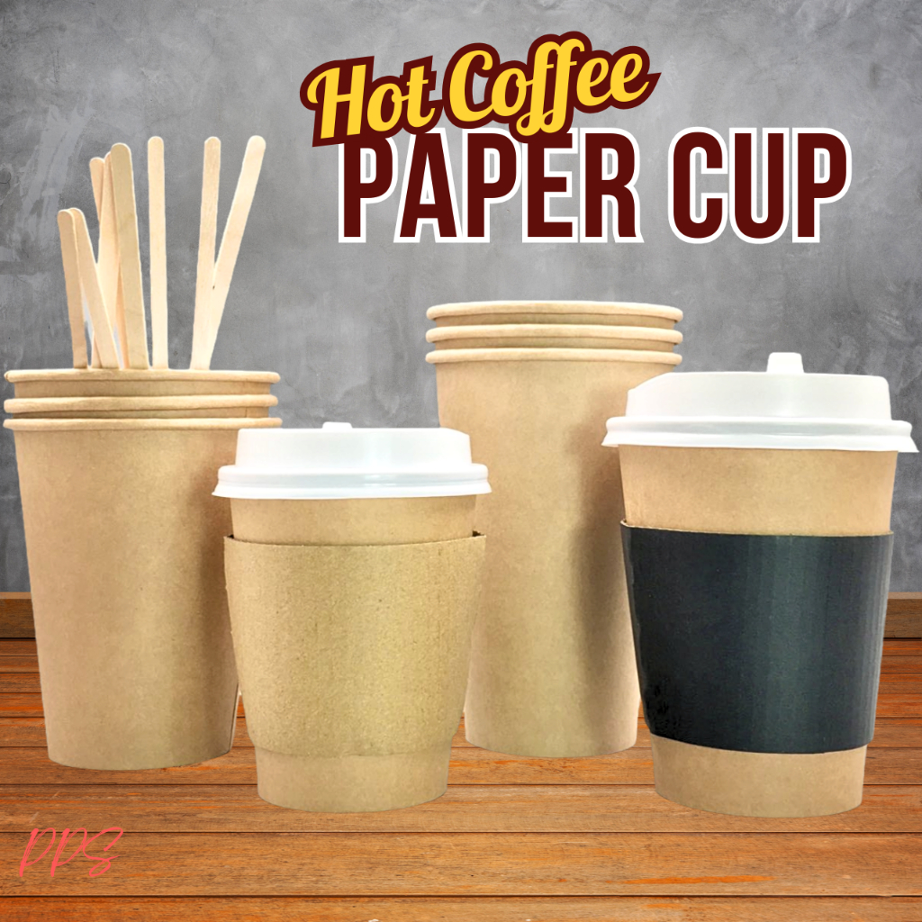 Paper Cup Plain Kraft with White Flip Lid free stirrer 50pcs -8oz/12oz ...