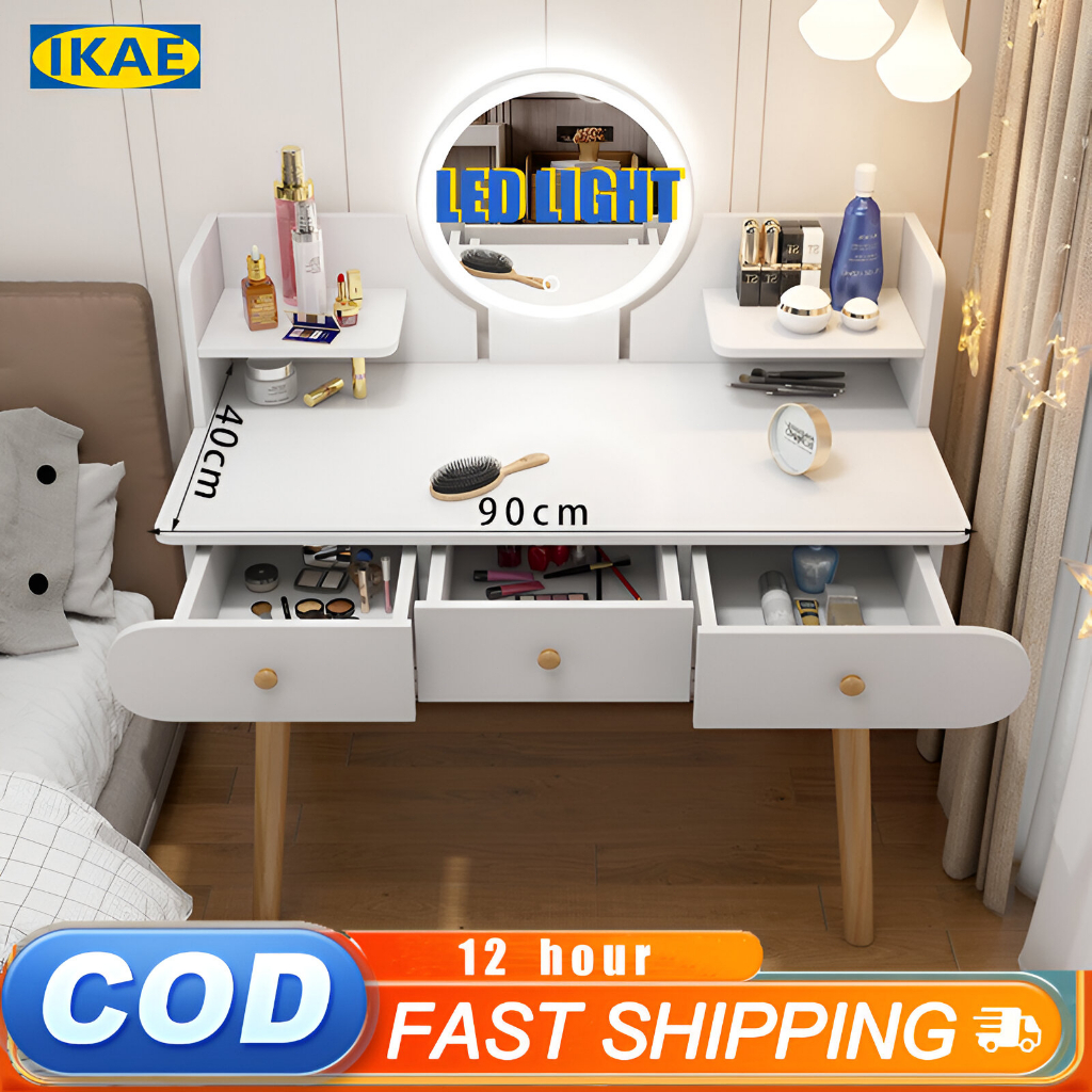 IKAE Vanity Dresser Table with Led Vanity Mirror Dresser Bedroom Mak Up