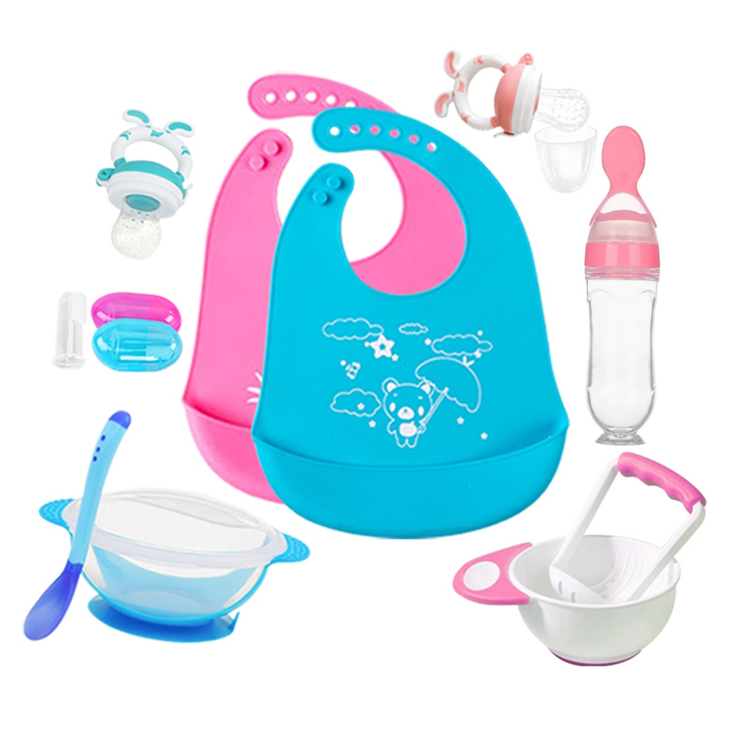 Baby Feeding Set Combo Set Bowl Spoon Feeder pacifier Silicone bib