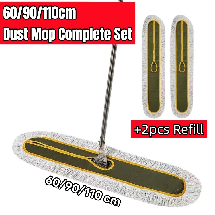60/90/110cm Dust Mop Complete 1Set with 2Pcs Reusable Washable Pads,Wet ...