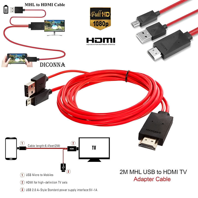Phone To TV Universal Cable Android&Phone 1080P HD HDMI To TV Projector