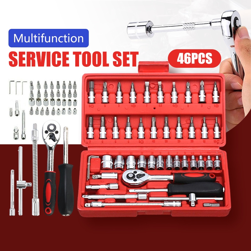 46pcs Wrench Socket Set Auto Repair Kit Ratchet Wrench Set Repair Tool ...