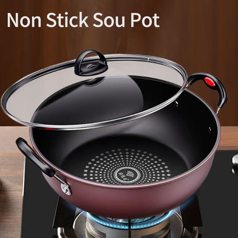 Soup Pot with Lid Non-Stick Wok Frying Pan Induction Cooker Thickened ...