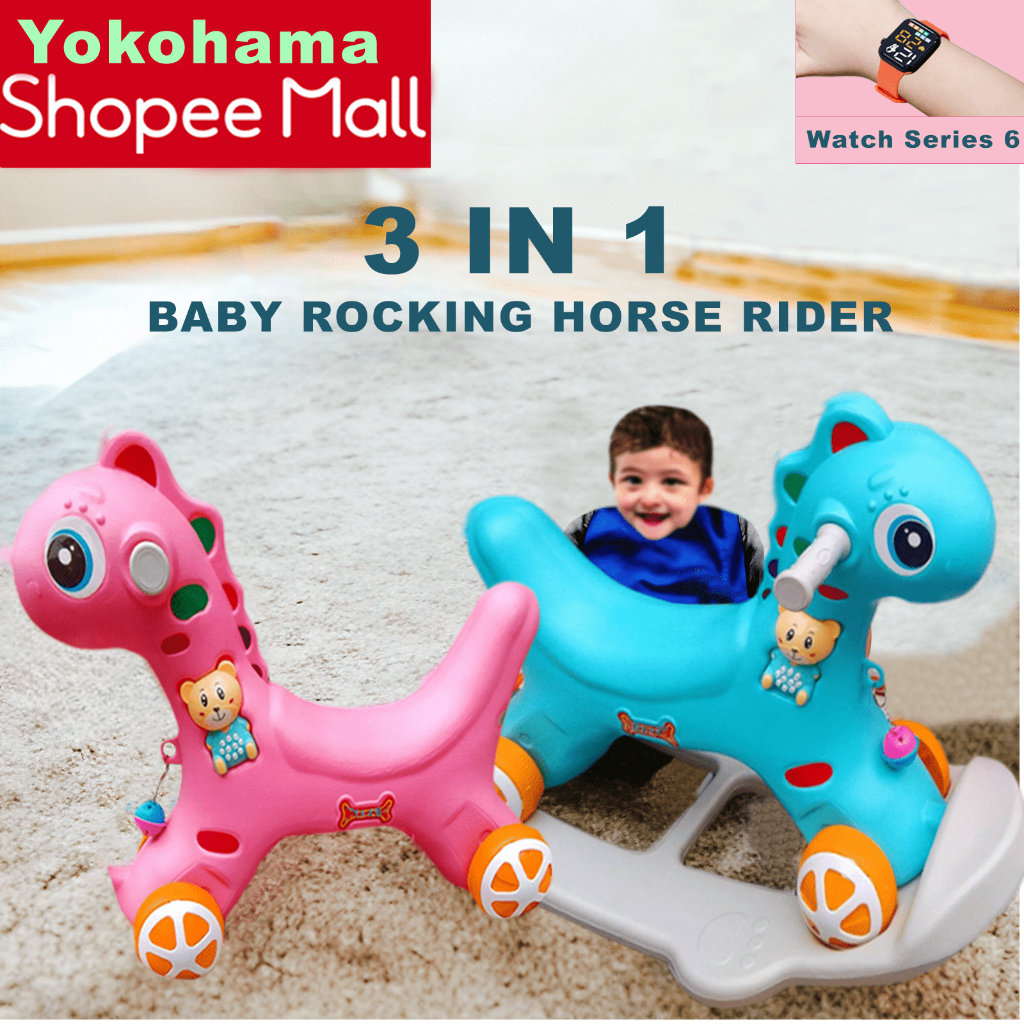 Yokohama 3in1 Rocking Horse Rider Push Car Rocker Pony Trojan Toys