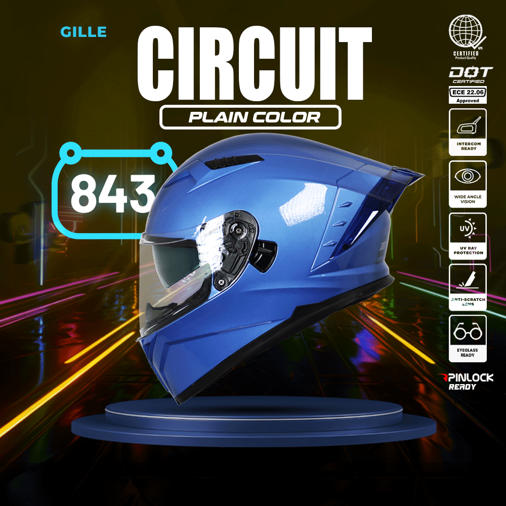 GILLE 843 CIRCUIT Full Face Dual Visor Plain Color Motorcycle Helmet ...