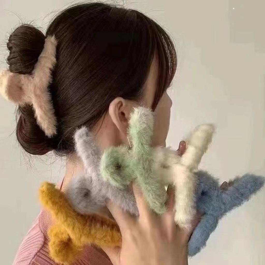 Korean Plush Hair Clip Faux Fur Hair Claws Combs Clamps Autumn Winter ...