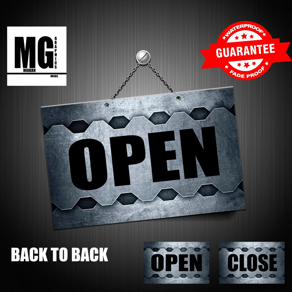Modern Graphics Open/Close Sign Metallic Design Non-Fade Waterproof ...