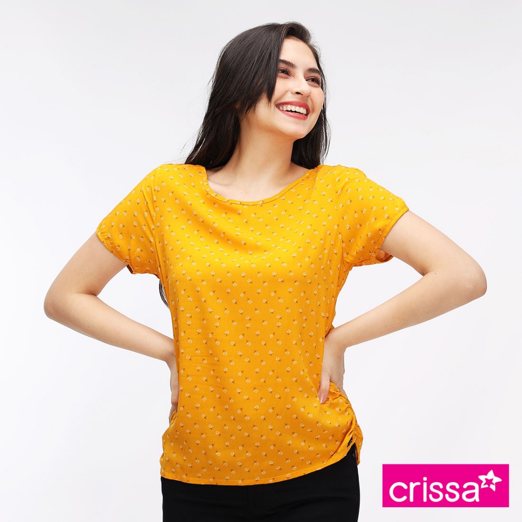 Crisp Fabric Short Sleeve Blouse
