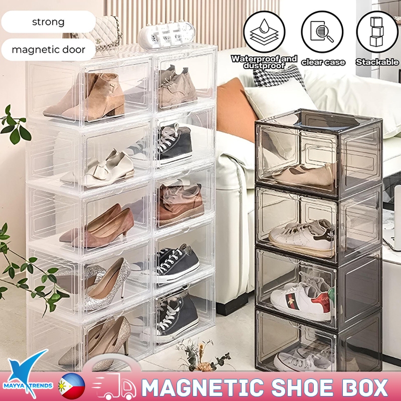 Home Clear Storage Organizer Box Stackable Magnetic Front Drop PP ...