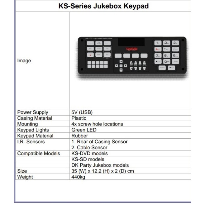 Original Platinum Jukebox Keypad/Keyboard of Platinum KS-5 Junior Lite ...