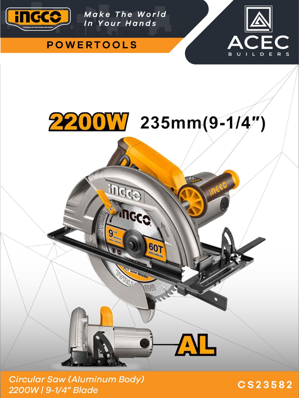 INGCO Circular Saw 2200W 91/4 Blade CS23582 Shopee Philippines