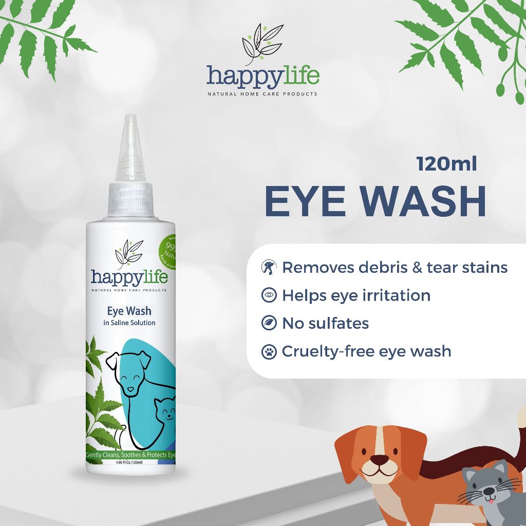 Eye Wash for Dogs and Cats by Happy Life Gently Cleanse, Soothes