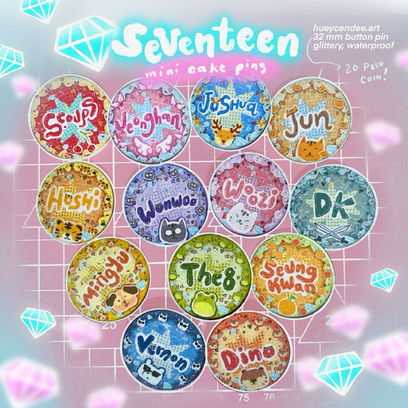 [KPOP] SEVENTEEN-BIRTHDAY CAKE CARAT MINI 32MM/1.25 INCH GLITTER BUTTON ...