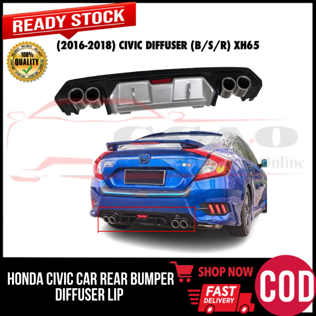 GCAO Honda Civic Car Rear Bumper Diffusers Lip Spoiler Body Kits ABS