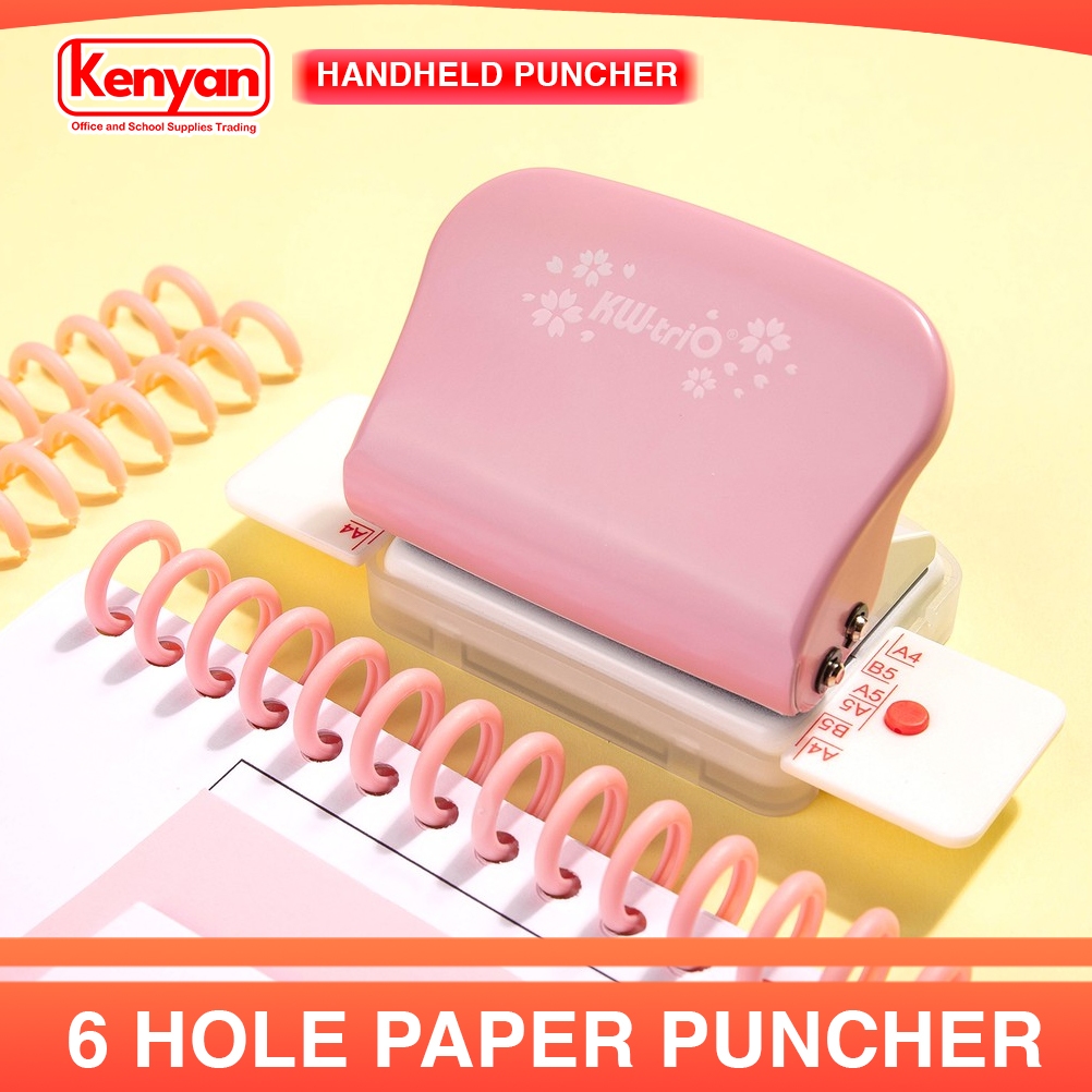 Portable Round Hole Punch - Handheld Paper Puncher For Tags, Cards, Cardboard (Pink, Easy To Use)