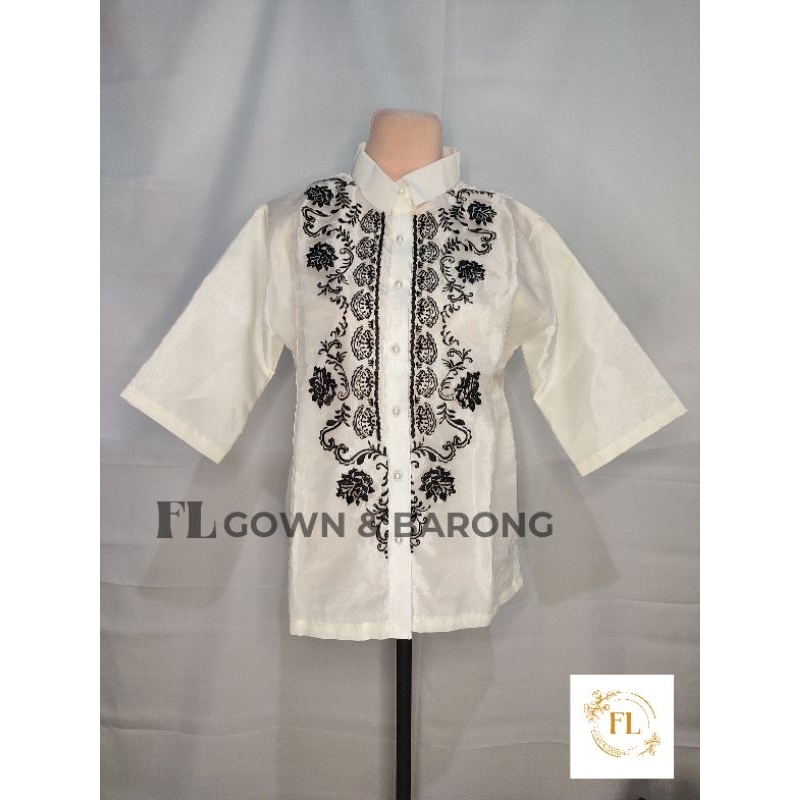 Barong with Black Embroidery Details