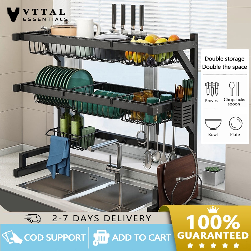 Kitchen sink 2-layer storage rack counter bowl tray storage rack Multi ...