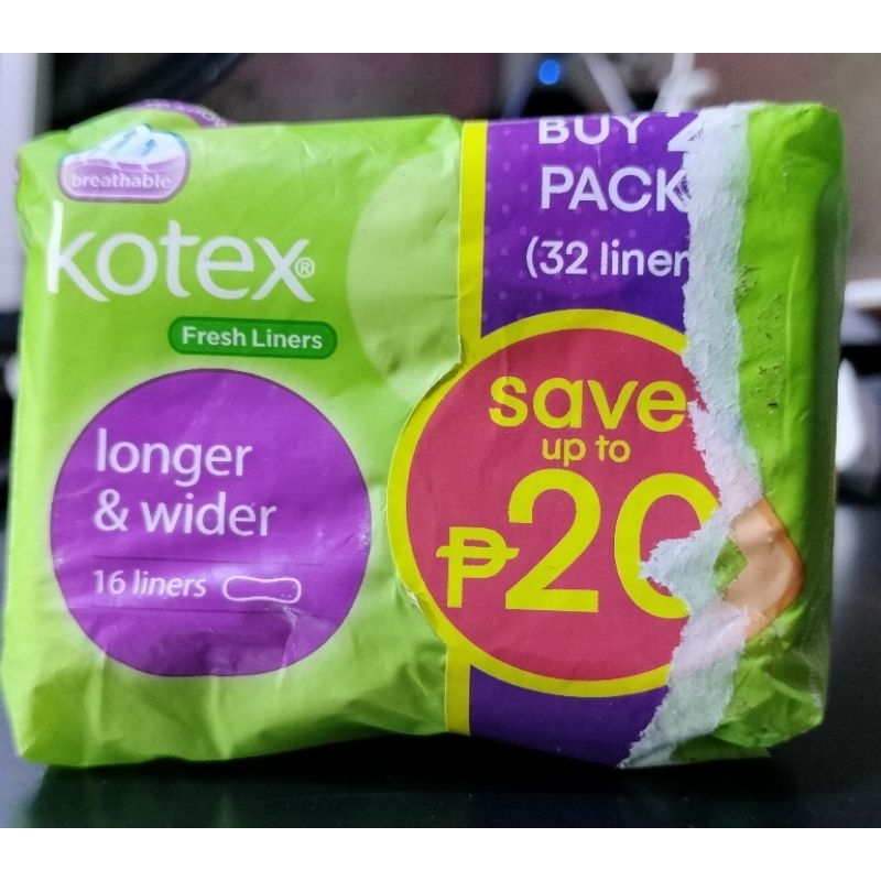 Kotex Fresh Panty Liners, Longer and Wider 16 liners, sold per pack