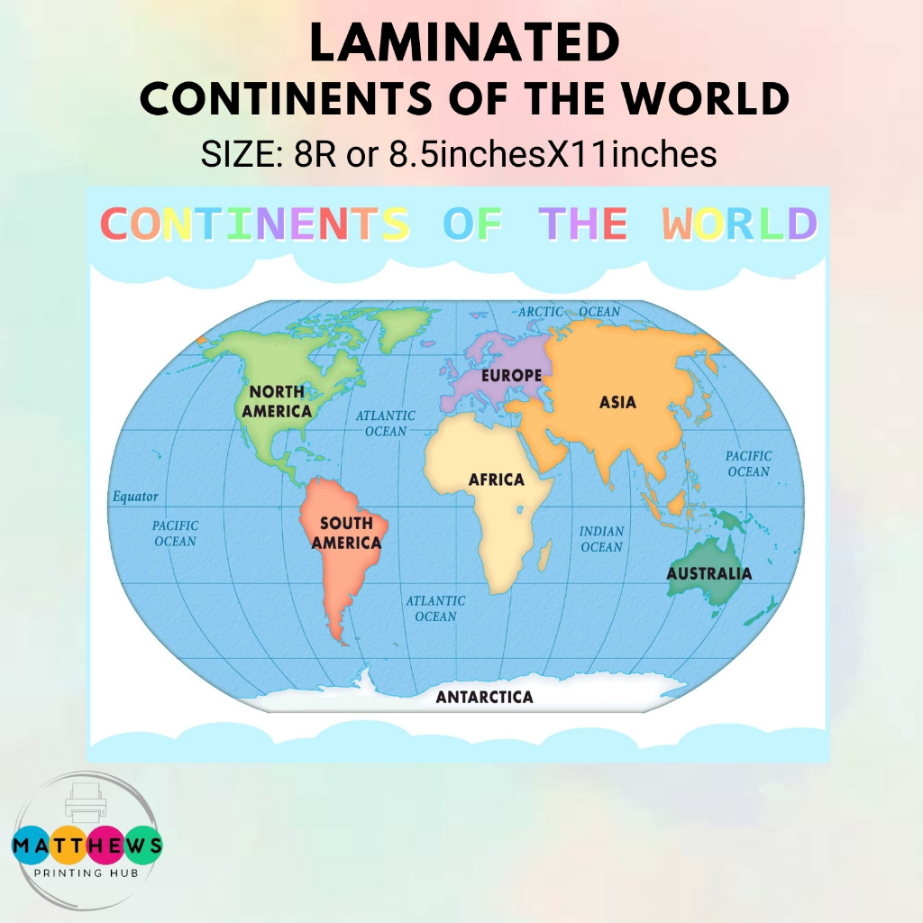 Laminated Learning Materials - CONTINENTS OF THE WORLD - 8r Size ...