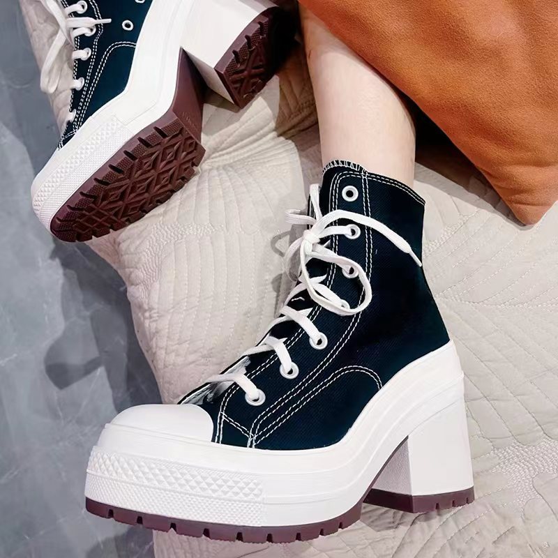 NEW Korea Fashion H-Heel Sneakers WOmen Casual High Cut canvas shoes9 ...