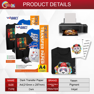 Yasen Dark Transfer Paper A4 Size (20 Sheets | 10 Sheet) Inkjet ...