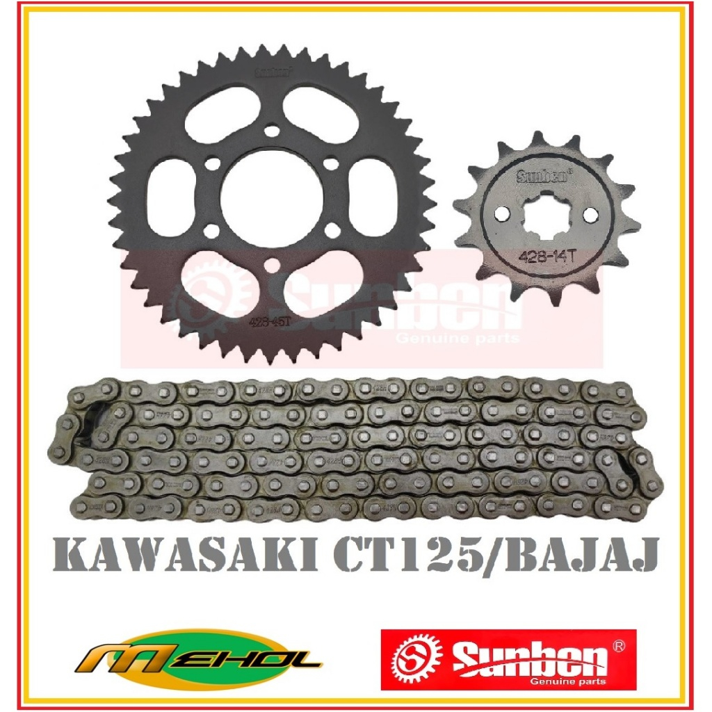 CT125/ BAJAJ CHAIN AND SPROCKET SET 428 38T 40T 42T 45T 48T 51T (sunben ...