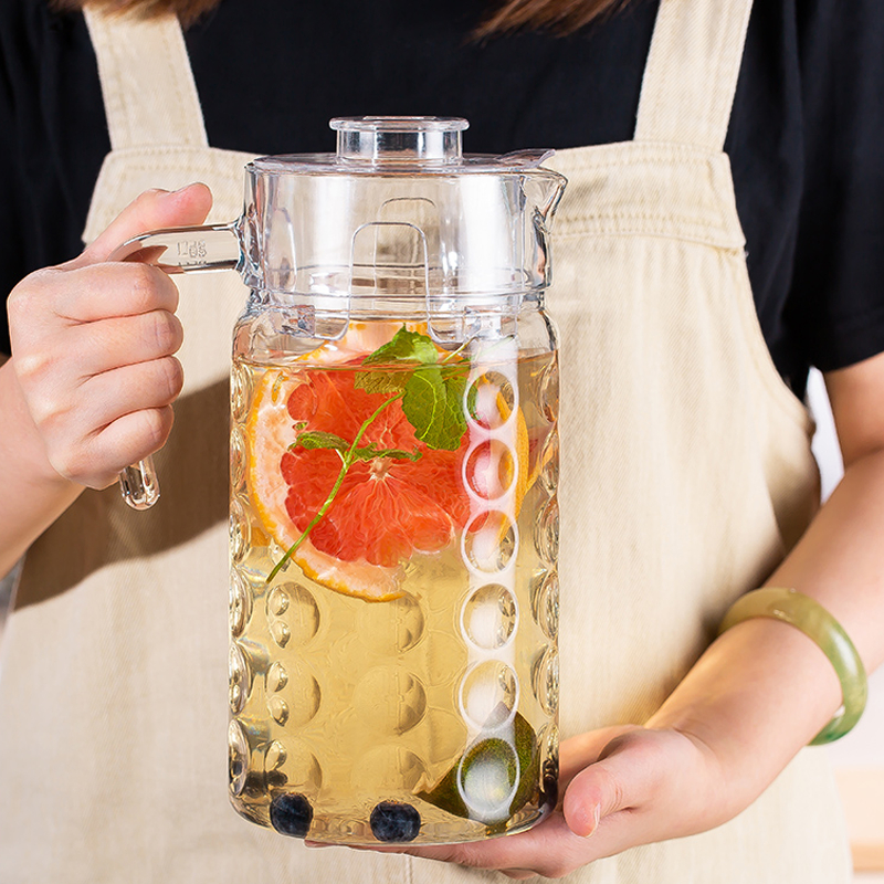 (E001H1)DELISOGA Transparent Pot Glass Cold pitcher 1pc water and juice ...