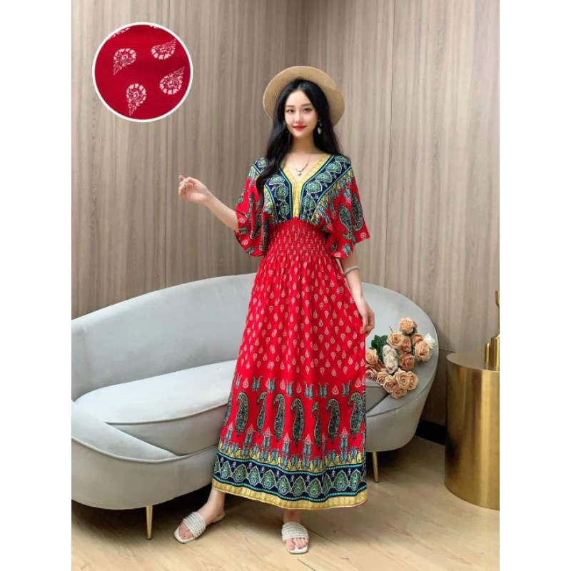 shopee bohemian dress New Spring Autumn Women's Embroidered Dress V-neck Tie Split Retro Indie  Folk Style Holiday Beach Long Dress Women GD679