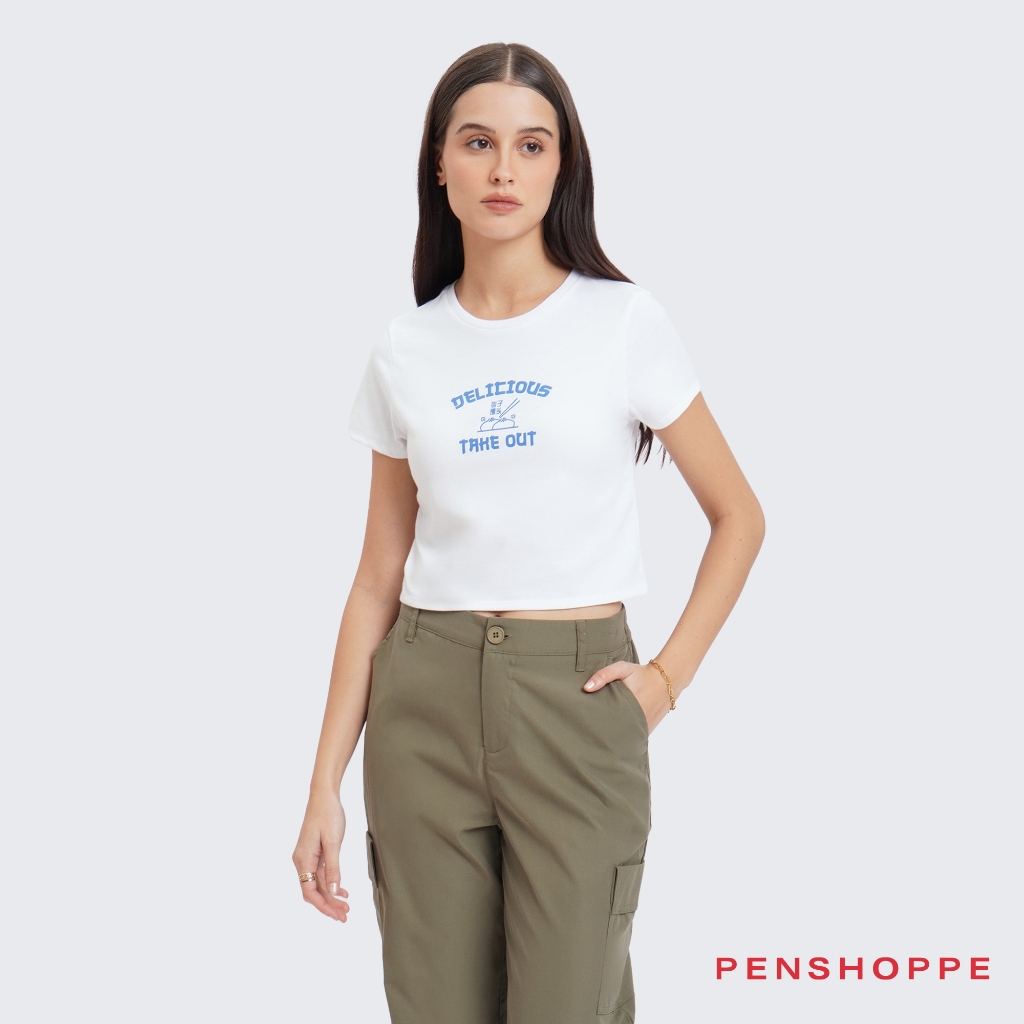 Delicious Take Out Slim Fit Graphic TShirt For Women (White