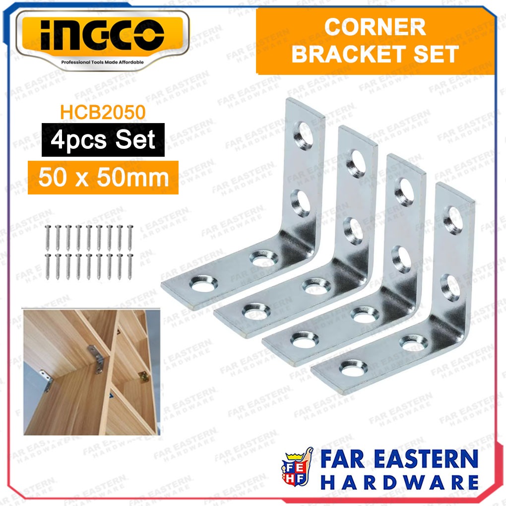 INGCO Corner Shelf Bracket Wall Mounted Metal Support Brace 4pcs / Set ...