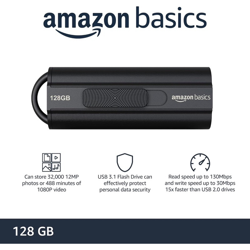 Amazon Basics 128 GB Ultra Fast USB 3.1 Flash Drive, Black | Shopee ...