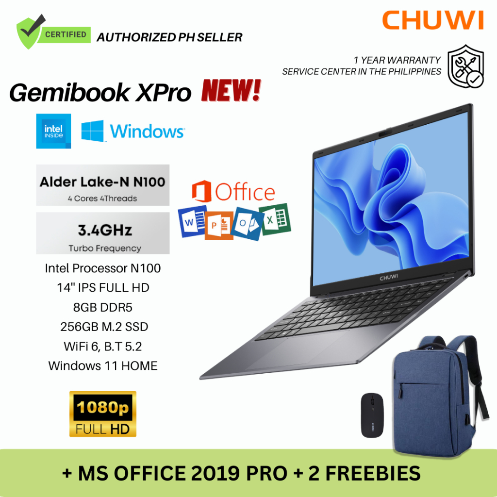 Chuwi Gemibook XPro Intel N100 14inches FHD 8GB memory 256GB SSD Windows 11