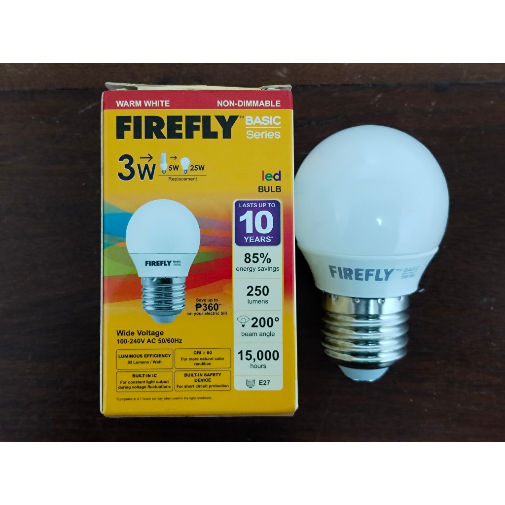 Firefly LED Bulb 3W Warm White E27 (EBI103WW) | Shopee Philippines