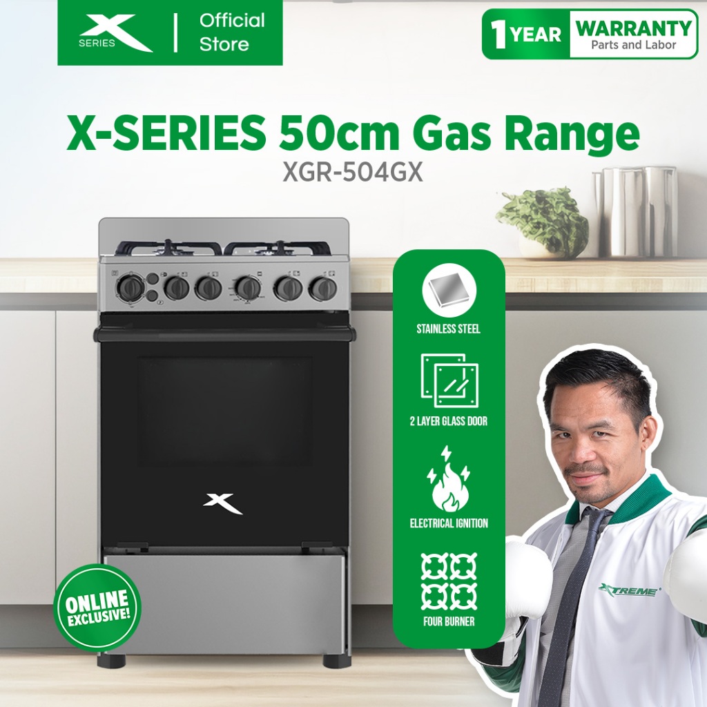 XSERIES 50cm Gas Range 4 Burner 55L Oven Free Standing Electric