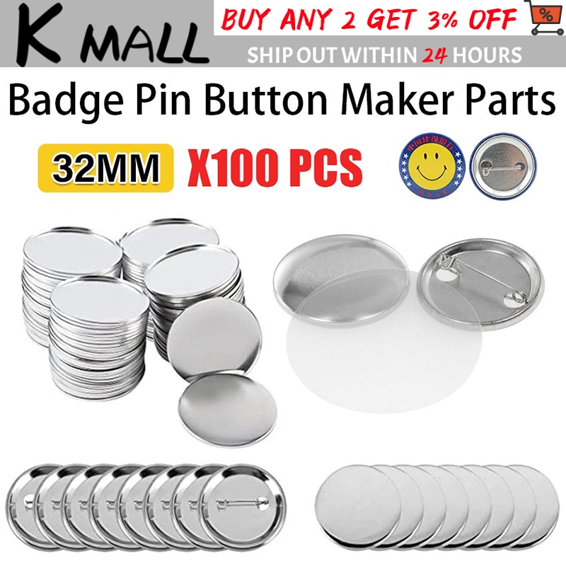 【PH Local】100Pcs 32mm Metal DIY Blank Button Badge Pin for Brooch Maker ...