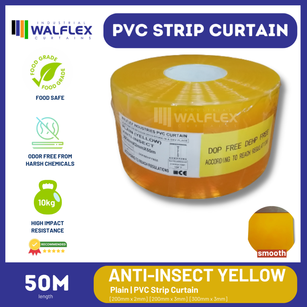 Walflex PVC Strip Curtain roll - Plain Anti-Insect YELLOW (200mm x 2mm ...