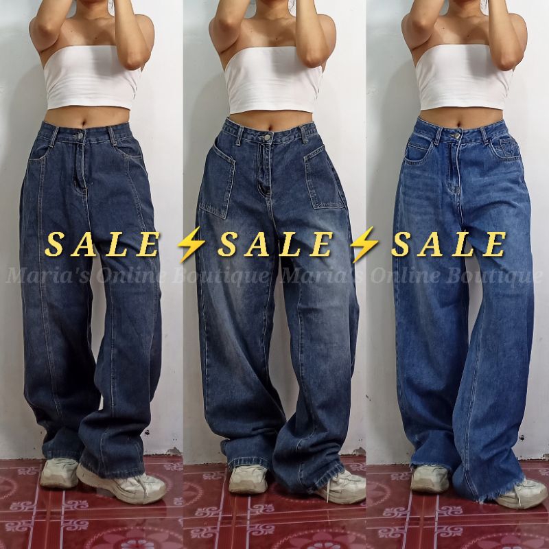 MARIA'S THRIFTED DENIM WIDELEG BAGGY MOM PANTS | Shopee Philippines