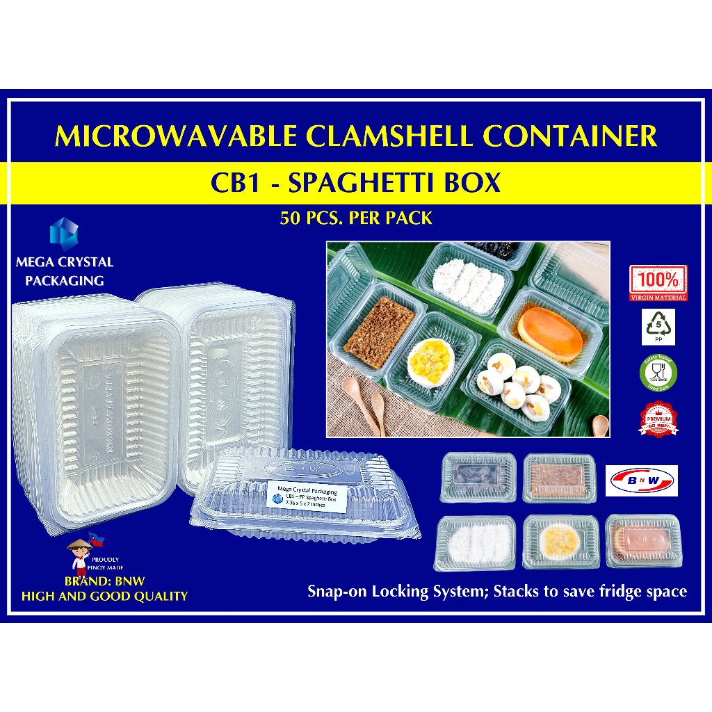 [ 50 Pcs ] Microwavable Plastic Clamshell Container CB1 Spaghetti Box ...