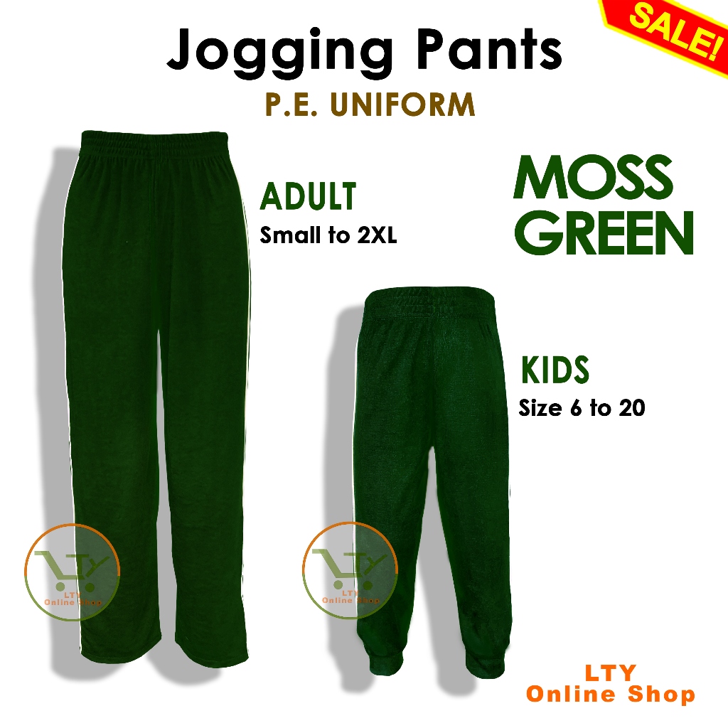 MOSS GREEN Jogging Pants P.E. Uniform 4 Kids - Adult Unisex Boys Girls ...