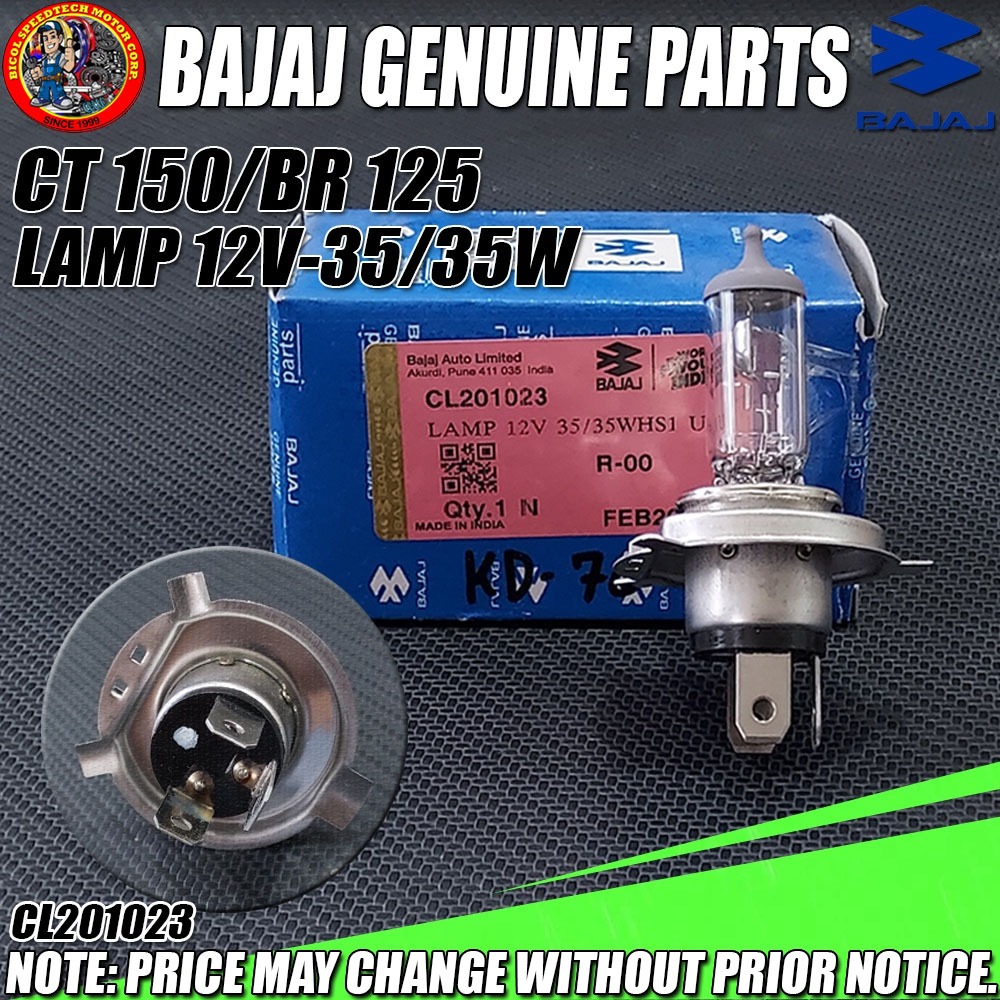 BAJAJ GENUINE CT 150/BR 125 LAMP 12V-35/35W (Genuine:CL201023) | Shopee ...