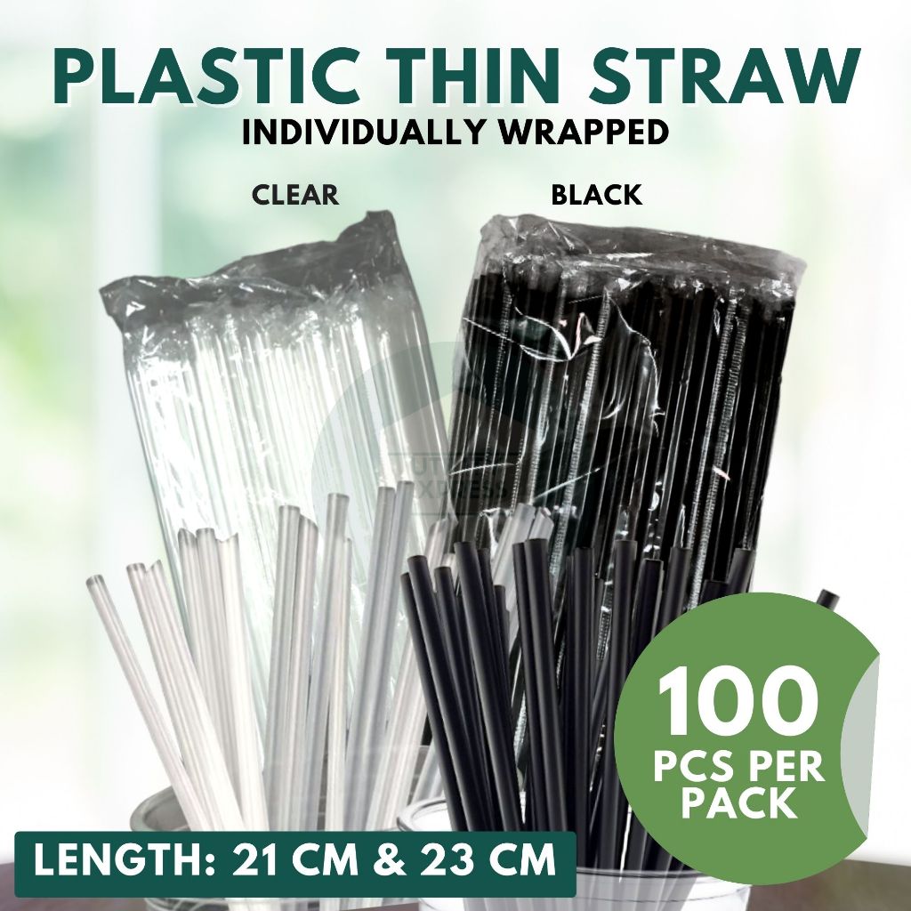 Plastic Thin Straw 6MM X 21CM / 23CM [CLEAR / BLACK] Individually ...