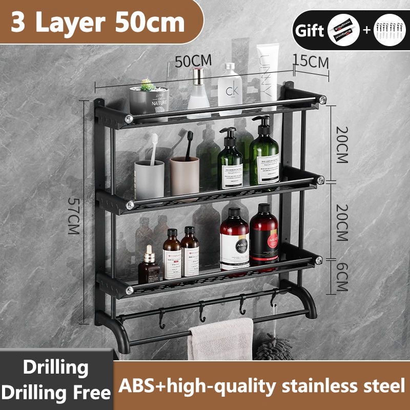 Non-Drilling Bathroom Organizer Rack Towel Rack Corner Shelf Holder Comfort Room CR Shower ...
