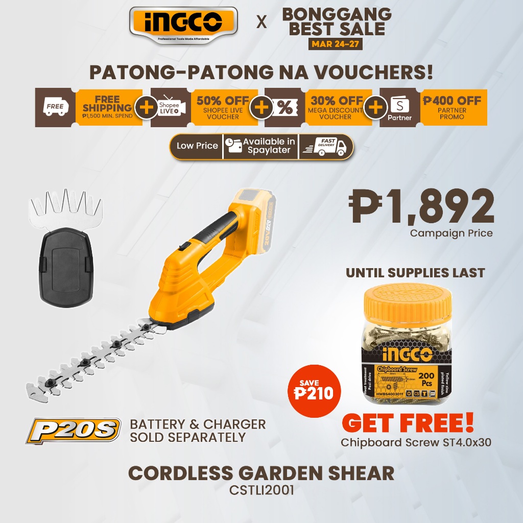 Ingco 20v Lithium Ion Cordless Garden Shear Bare Unit Only P20s Powershare Cstli2001 Icpt