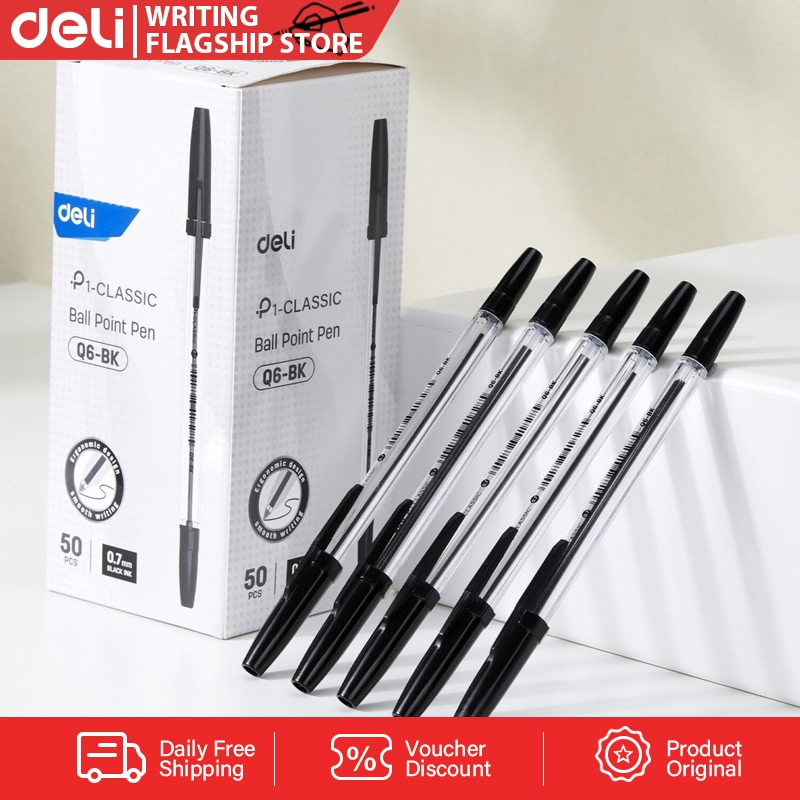 Deli Ballpen 0.7mm Black/Blue Ballpoint Pen Student Writing Pen School ...
